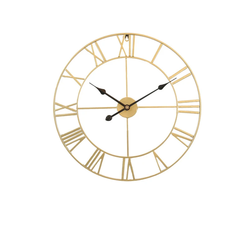 Round 80 Cm Silver Black Gold 3D Large Retro Black Iron Art Hollow  Wall Clock Roman Numerals Watch Clock Home Decor  Wall