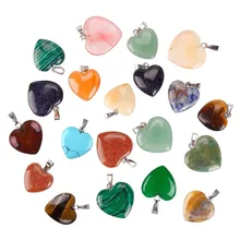 

20Pcs Heart Shaped Stone Pendants Charms Crystal Chakra Beads for DIY Necklace Jewelry Making, 2 Sizes, Assorted Color