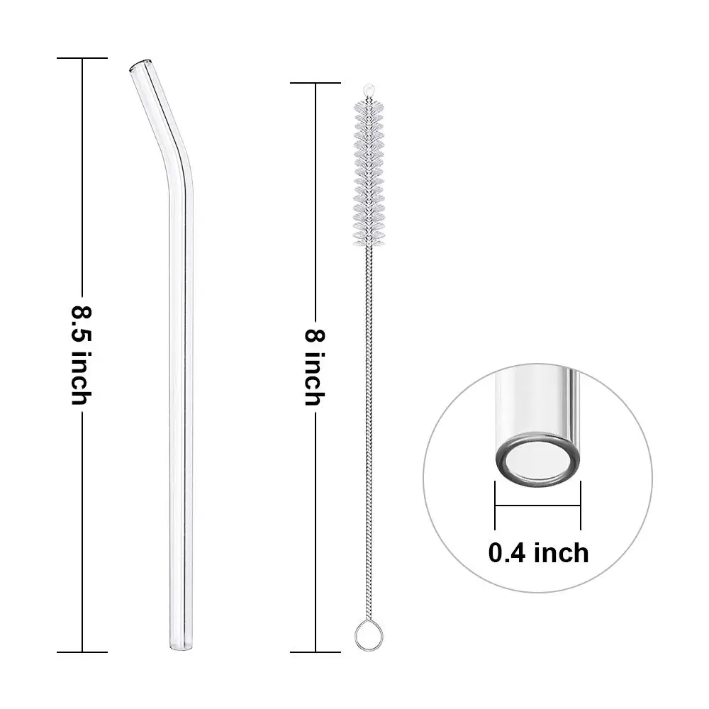 Pajitas de vidrio reutilizables para beber, tubo ecológico con cepillo de limpieza, suministros para eventos y fiestas, 4 piezas