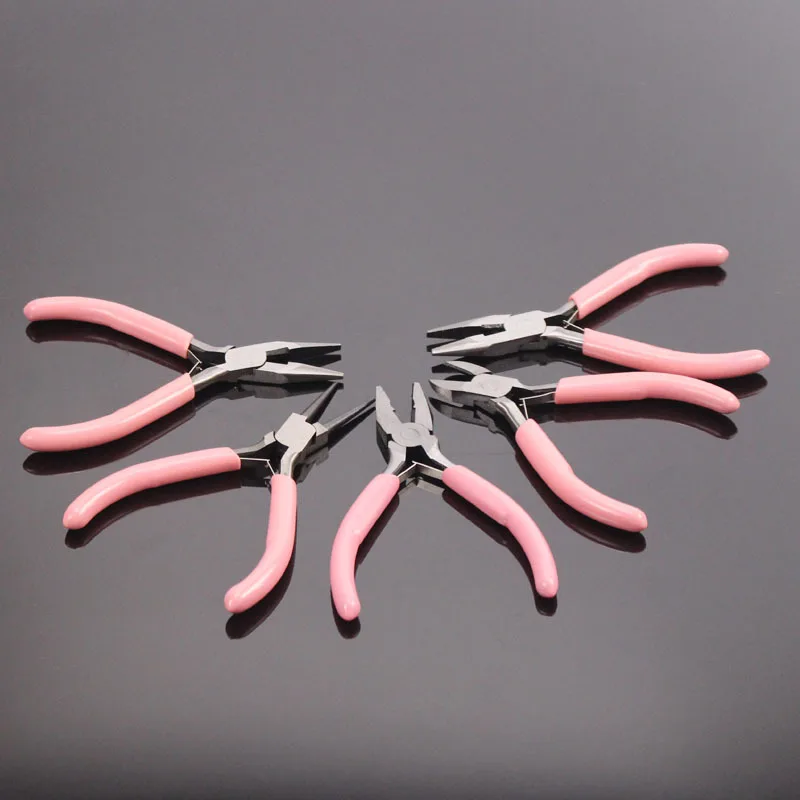 

Cute Fashion Pink Color Jewelry Making Tool Kits Round Nose Plier Side Tweezers Mix Needle Spoon Tool DIY Jewelry Making