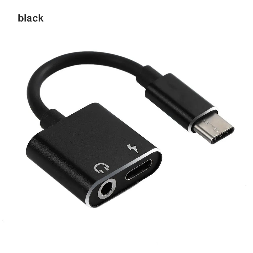 1 шт. Универсальный 2 в 1 type-C до 3,5 мм разъем AUX аудио сплиттер Usb кабель для зарядки адаптер для наушников Аксессуары для мобильных телефонов - Цвет: Black