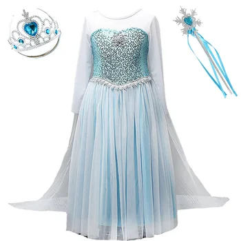 

Girls Elsa Princess Dress Kids Summer Crystal Costume Children Snow Queen Elza Clothes Halloween Birthday Party Cosplay Dress