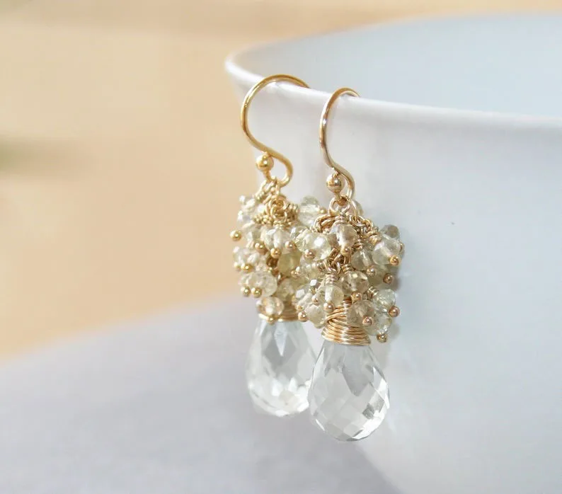Dangle Earrings Pearl Earrings drop earrings long earrings golden earrings Handmade Chalcedony & Seed Pearl Gold Earrings