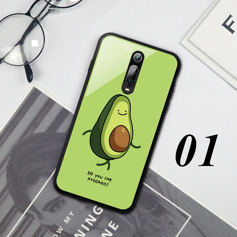 01 Чехол из закаленного стекла для Oneplus 7 Pro 6, чехол, тонкий зеленый чехол с милым мультяшным авокадо, Жесткий Чехол для Oneplus 7T one plus 6, корпус телефона - Цвет: 01