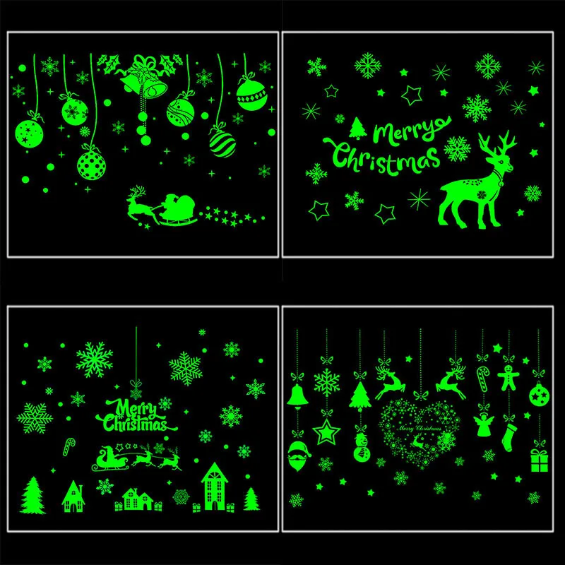 Description Picture 4 of item2pcs/set Christmas Luminous Sticker Glow In The Dark Elk Bell Snowflake Wall Decal Xmas Home Kids Room Window Sticker Decoration