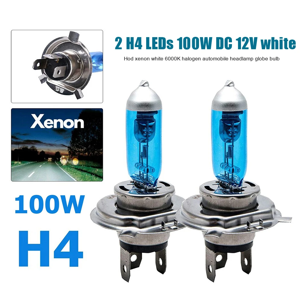 2pcs H4 Super Bright Cool White Fog Halogen Bulb 100W 12V Car Head Lamp Light Car Styling Car Light 9003 HB2 Xenon Bulbs Lamps car underglow