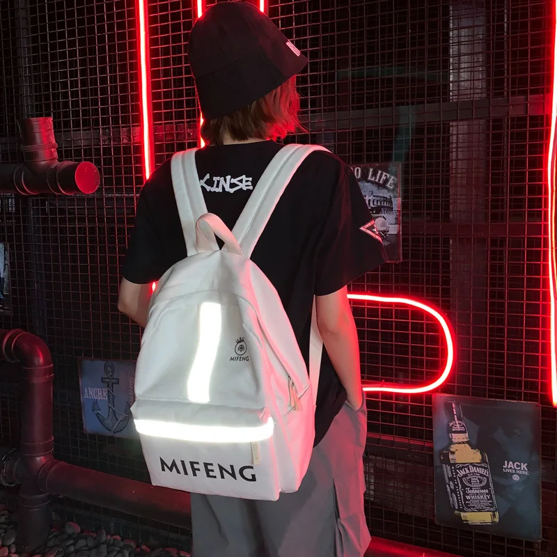 

Backpack Women Reflective Stripe Bookbag School Bag Letters Print Large Capacity Mochila Sac A Dos Teenager Girls Backpack
