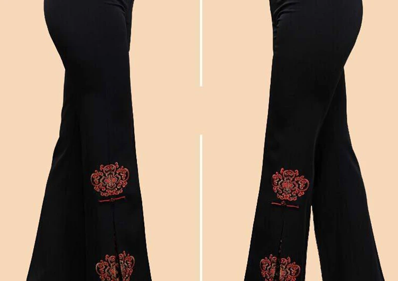 Middle-aged Tang suit pants брюки женские women's pants embroidered trousers ladies wide leg high waist pants