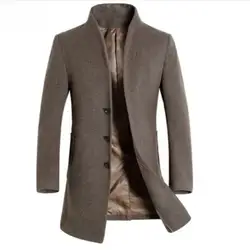 Зимние Повседневные мужские шерстяные куртки и пальто, мужские приталенные деловые коричневые шерстяные пальто, Мужская шерстяная