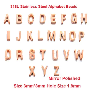 

5pcs/lot Alphabet Beads 26 Letters From A to Z 316L Stainless Steel Beads 1.8mm Hole Fit 1mm/1.5mm Chain Rose Gold A B C Jewelry
