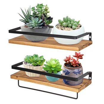 

2Pcs/Set Kitchen Wall-mounted Storage Rack Metal Wooden Floating Shelf Bathroom Hanging Towel Frame