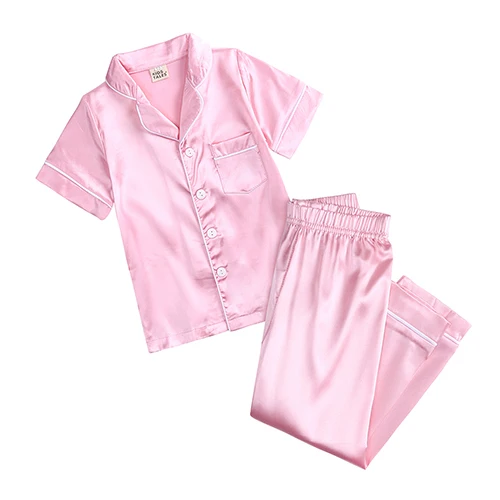 custom pajama sets	 Add Your Own Text And Design Customizing Pajama Sets for Girls Silk Satin DIY Logo Solid Nightgown Children Sleepwear for Boys pajama sets cute	 Sleepwear & Robes