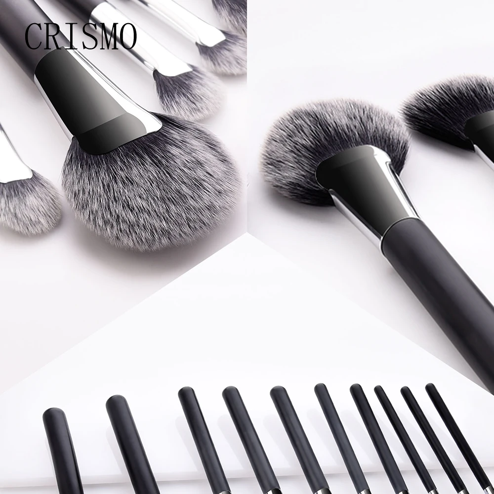CRISMO 10 шт./компл. черный набор кистей для макияжа, основный косметик косметическая пудра Румяна Тени для век Кабуки Кисть для макияжа Красота инструмент