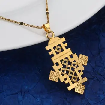 

Ethiopian Gold Color Classic Cross Pendant Necklace African Gold Color Fashion Chain Jewelry