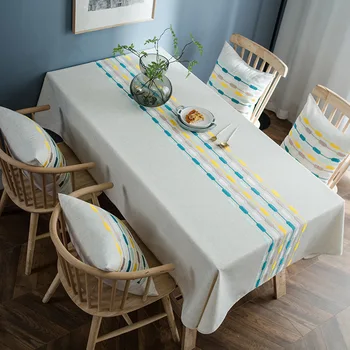 

geometric embroidery Table Cloth High thicken Polyester and linen blend Tablecloth Dining Table Cover Nordic Coffee Table cloth
