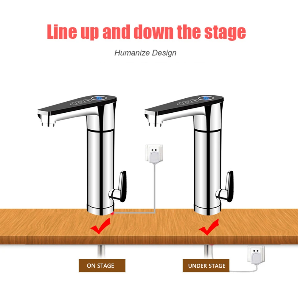 Кухонный Мгновенный Электрический кран с сенсорным управлением, мини-нагреватель горячей воды, душевой кран с регулируемой температурой, светодиодный дисплей, 3000 Вт, 220 В