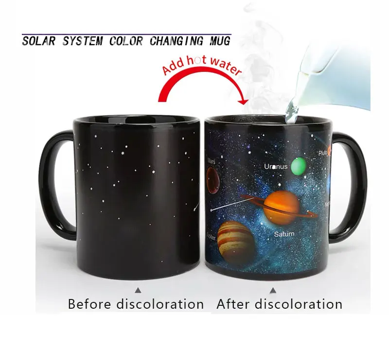 330 мл Волшебная Звездная солнечная система земля черный керамический Температурный Зонд меняющий цвет чашки Молоко Кофейные кружки подарки для друзей