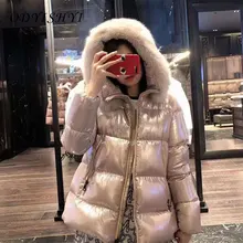 

2021 New Down Jacket Fox Fur Collar Glossy Fashion Short Down Coat Female Korean Loose Thick Puffer Jackets Winter Short Parkas