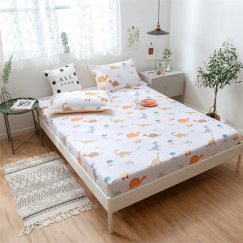 

Children Cartoon Dinosaur Printed Mattress Cover 100% Cotton Fabric Fitted Sheet with Elastic Rubber Band Bed Sheet Bedclothes