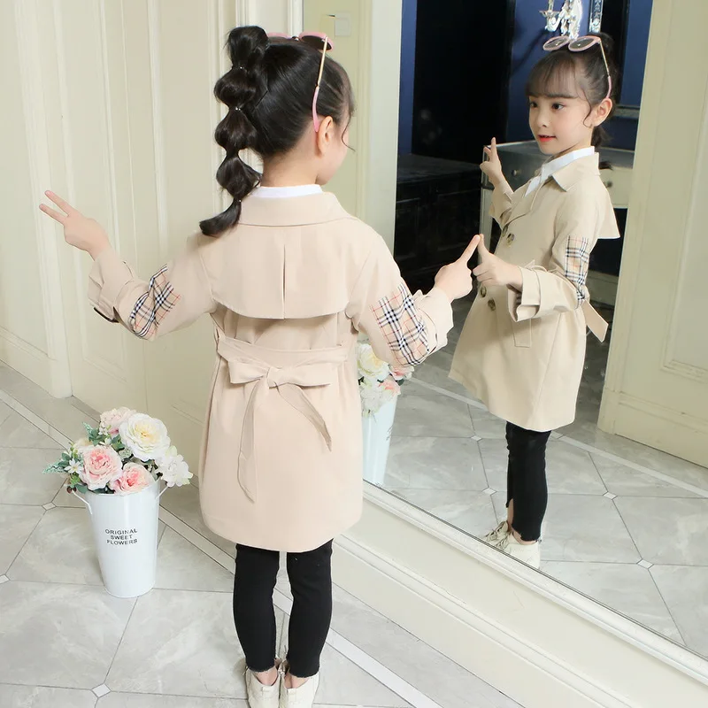 Paragraph Dust Coat Grows In Children's Wear Girls Fall New Cuhk Han Edition Children Children's Coat