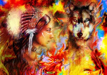 

Jmine Div 5D Indian Woman Wolf Full Diamond Painting cross stitch kits art High Quality Scenic 3D paint by diamonds