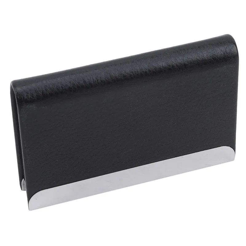 Litchi Business Card Package Business Card Holder Stainless Steel Business Card Holder Creative PU Cover Case Holders Organizer - Цвет: black