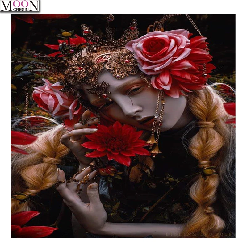 

MOONCRESIN DIY Diamond Embroidery beauty Flower lady Painting Cross Stitch Full Square Drill Rhinestone Mosaic Decoration Ar't