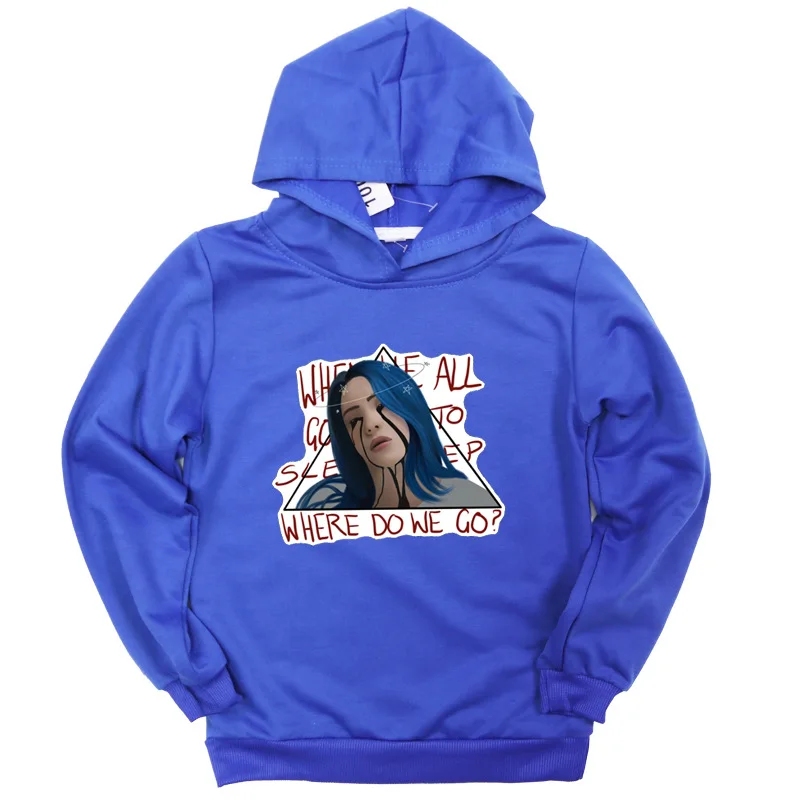Billie Eilish/сезон весна-осень; детская толстовка с принтом; тонкая спортивная одежда для детей; Повседневная Толстовка с капюшоном для мальчиков и девочек; крутой пуловер