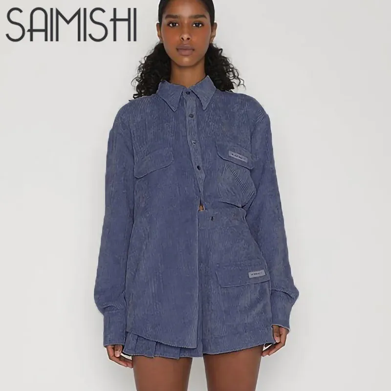 

Saimishi Autumn Winter Fashion Rib Women Two Piece Set 2019 Long Sleeve Buttons Solid Slim Casual Coat and Skirts Set Outfits