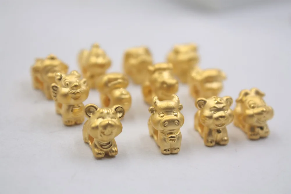 Настоящее 24K желтое золото кулон 3D двенадцати мышь из зодиака Год счастливый шарик подарок для ребенка ювелирные изделия 7,5 inchL