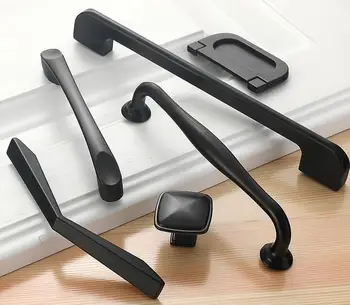 

Black Cabinet Handles Solid Alloy Kitchen Cupboard Pulls Drawer Knobs Furniture Handle Hardware