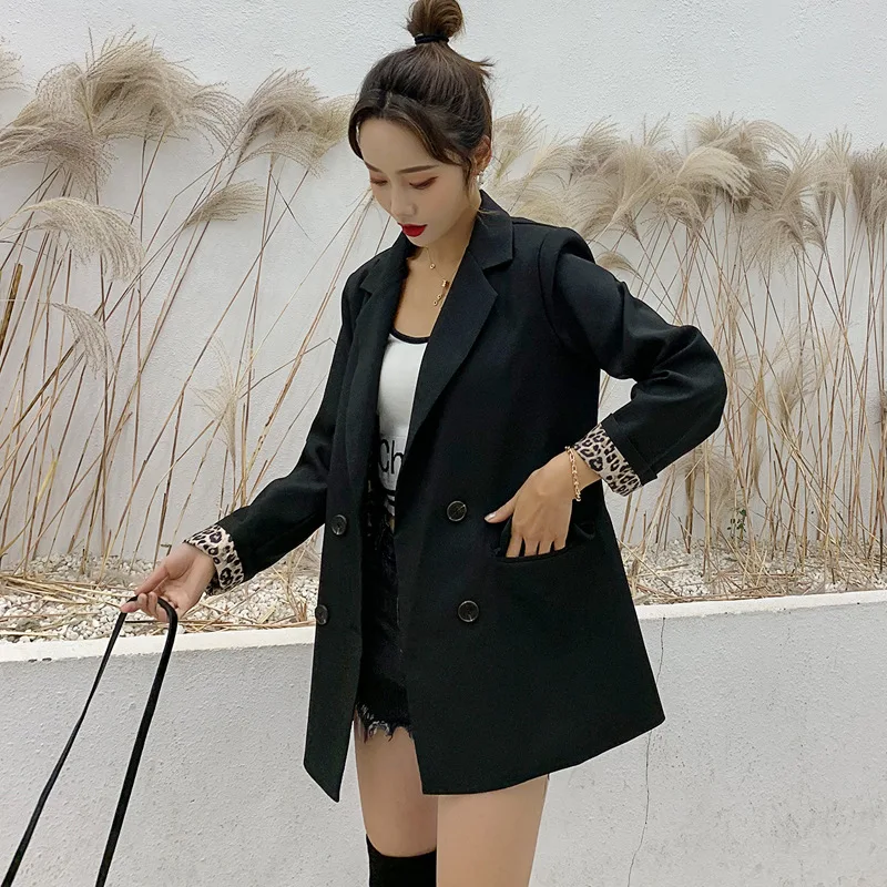 

Small Suit Women's Spring New Style Women's Korean-style Slim Fit Double Breasted Leopord Pattern Long Sleeve Casual Suit Elegan