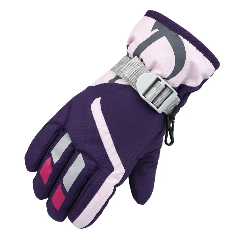 Зимние длинные митенки, Детские термоперчатки, Детские теплые перчатки с подогревом для катания на лыжах, красные детские перчатки, кашемировые меховые перчатки для занятий спортом - Цвет: Фиолетовый