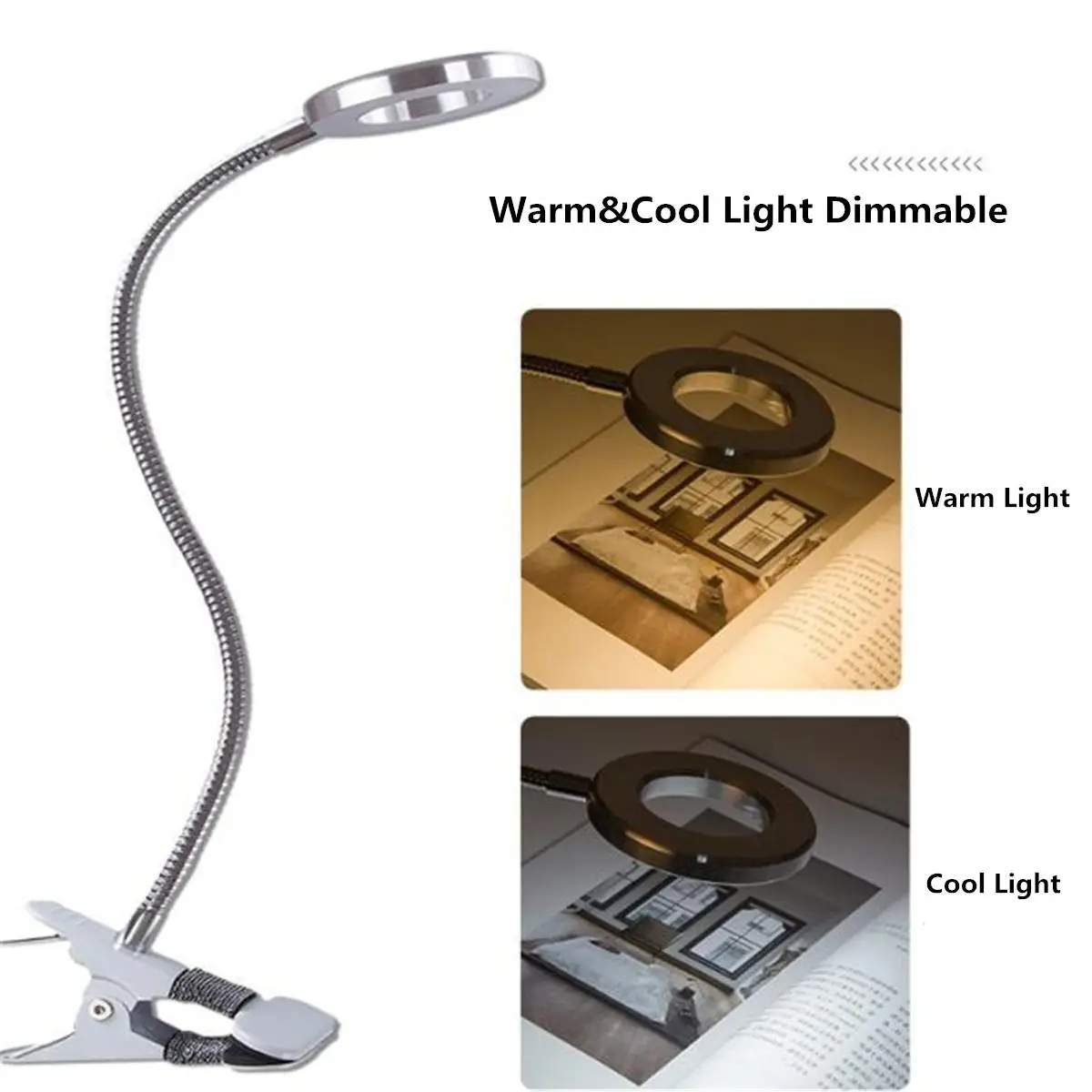  Led Desk lamp USB Warm/Cool Light Dimmable Table Lamp with Clip Bed Reading Book Night Light LED De - 4000337178750