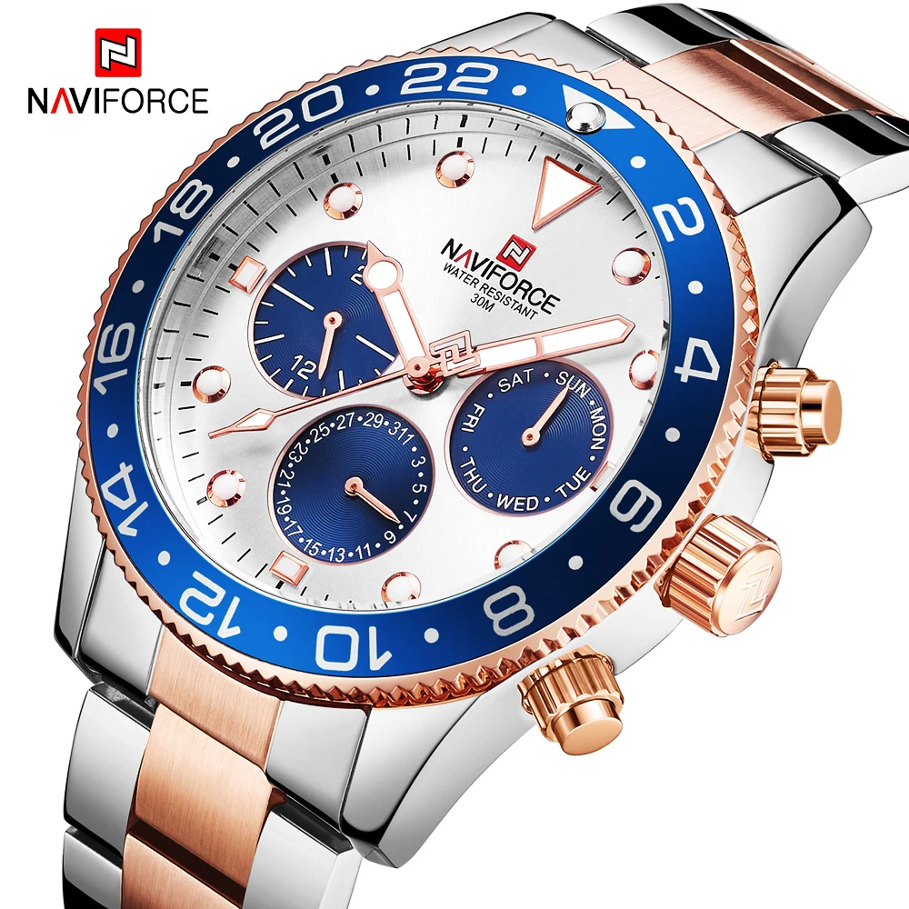 Cena NAVIFORCE 2019 luksusowe męskie zegarki Top marka luksusowe pełna stali nierdzewnej zegarek kwarcowy mężczyźni wodoodporna biznes data zegarek na rękę mężczyzna zegar