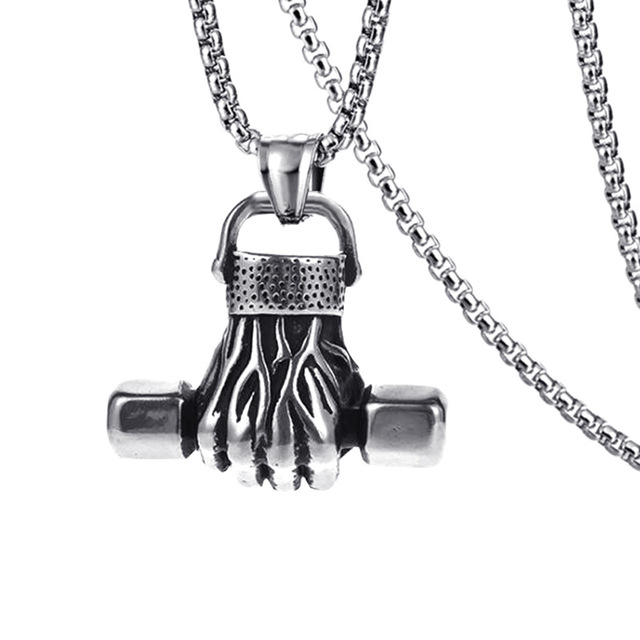 Punk Skull Hand Circle Pendant 3MM Stainless Steel Chain Necklace For Men Male Neck Gothic Jewelry