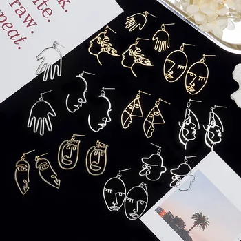 

Unusual Face Earrings for Women Strange Funny Statement Earrings Gold Hanging Face Pendants Earring Geometry Designer Jewelry