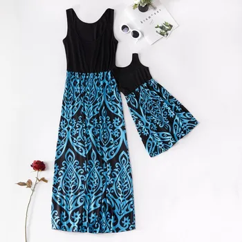 

Black Long Dress Family Look Fashion Dresses for Mother Daughter Floral Girls Dress Family Matching Mommy and Me Clothes Outfits