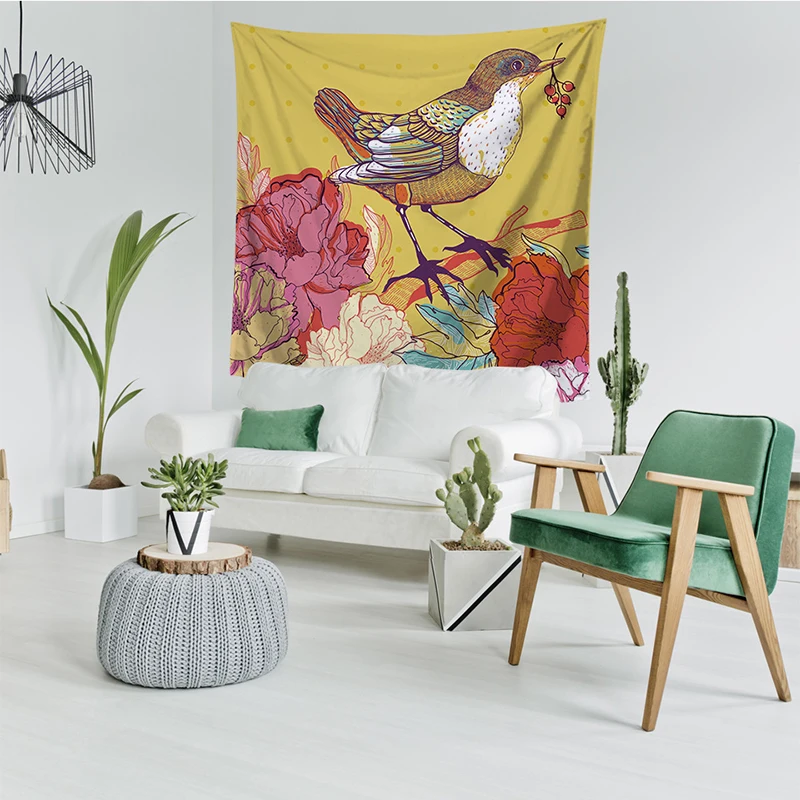 Bird Flower Tapestry Wall Hanging Psychedelic Birds Wall Tapestry Bohemian Mandala Hippie Tapestry for Bedroom - Color: 2