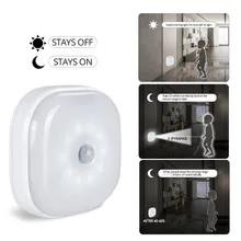 Светильник под шкаф с датчиком движения PIR, беспроводной умный светодиодный светильник с шайбой, ночной Светильник для шкафа, лестницы, спальни, кухни, светодиодный светильник для шкафа