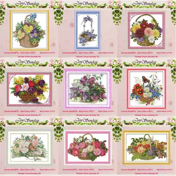

Lilac Rose Tulips Flower basket pattern counted 11CT 14CT Cross Stitch Set DIY Cross-stitch Kit Embroidery Needlework Home Decor