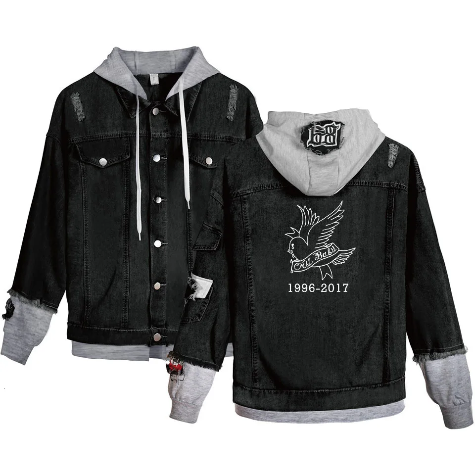 

Lil Peep Loose Coat Denim Jacket For Men Long Coat Warm Cowboy Plus Size Male 4XL Popular Singer Jean Jacket With Black Fashion