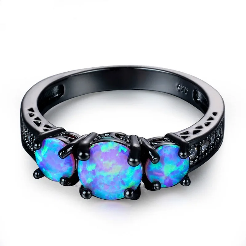 Полые Дизайн Овальной радуги огненный синий опал кольцо ювелирные изделия для женщин черный титан обручальные кольца