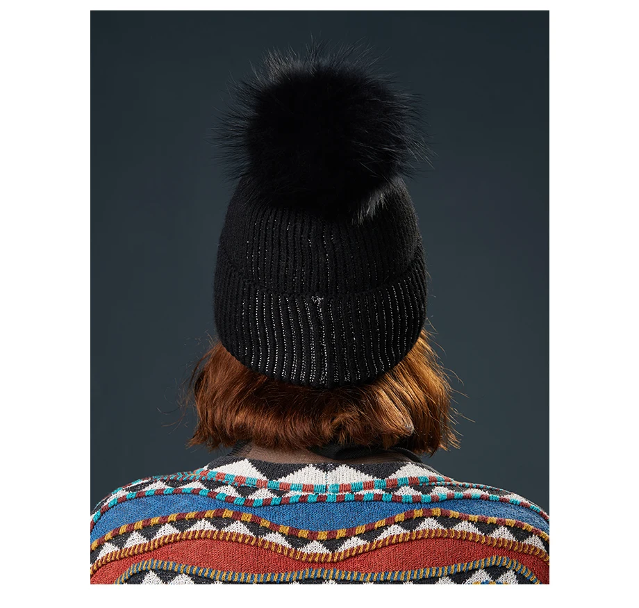 Зимняя вязаная шапка, повседневная шапка для женщин, женская шапка с помпоном из натурального меха енота, модные женские шапочки, теплая шапка с помпоном