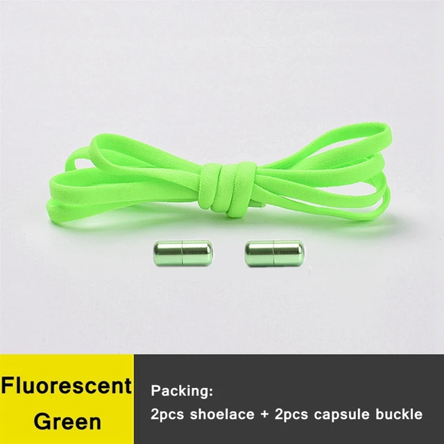 1 Pair 21 Colors No Tie Shoelaces Round Color Metal Lock Elastic Shoelace General For Children And Adults Sneakers Lazy Laces Fluorescent green