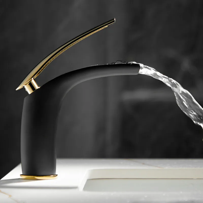

Bathroom Basin Faucet Black Gold Sink Tap Single Hole Water Tap Hot and Cold Lavotory Faucet mitigeur salle de bain mixer faucet