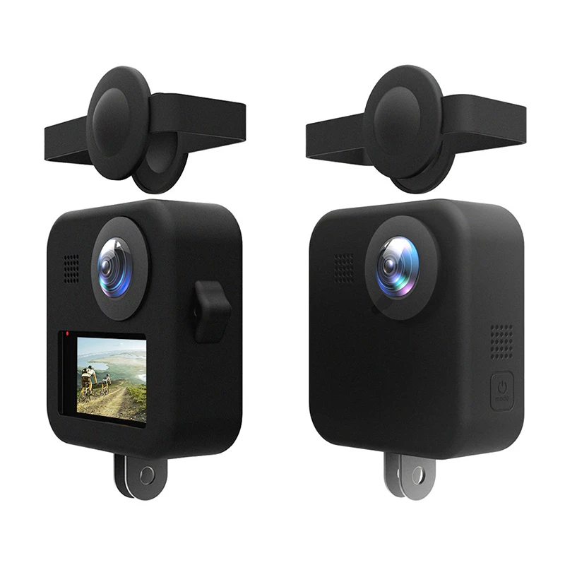 9 in 1 액세서리 세트 GoPro Max 액션 카메라 용 실리콘 렌즈 캡 강화 유리 화면 보호 필름 실리콘 케이스 키트