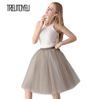 

Treutoyeu Design Ladies Tutu Tulle Skirts Summer 6 Layers 65cm Grey+Champagne Midi Women Mesh Skirt Korean Style Jupe Faldas
