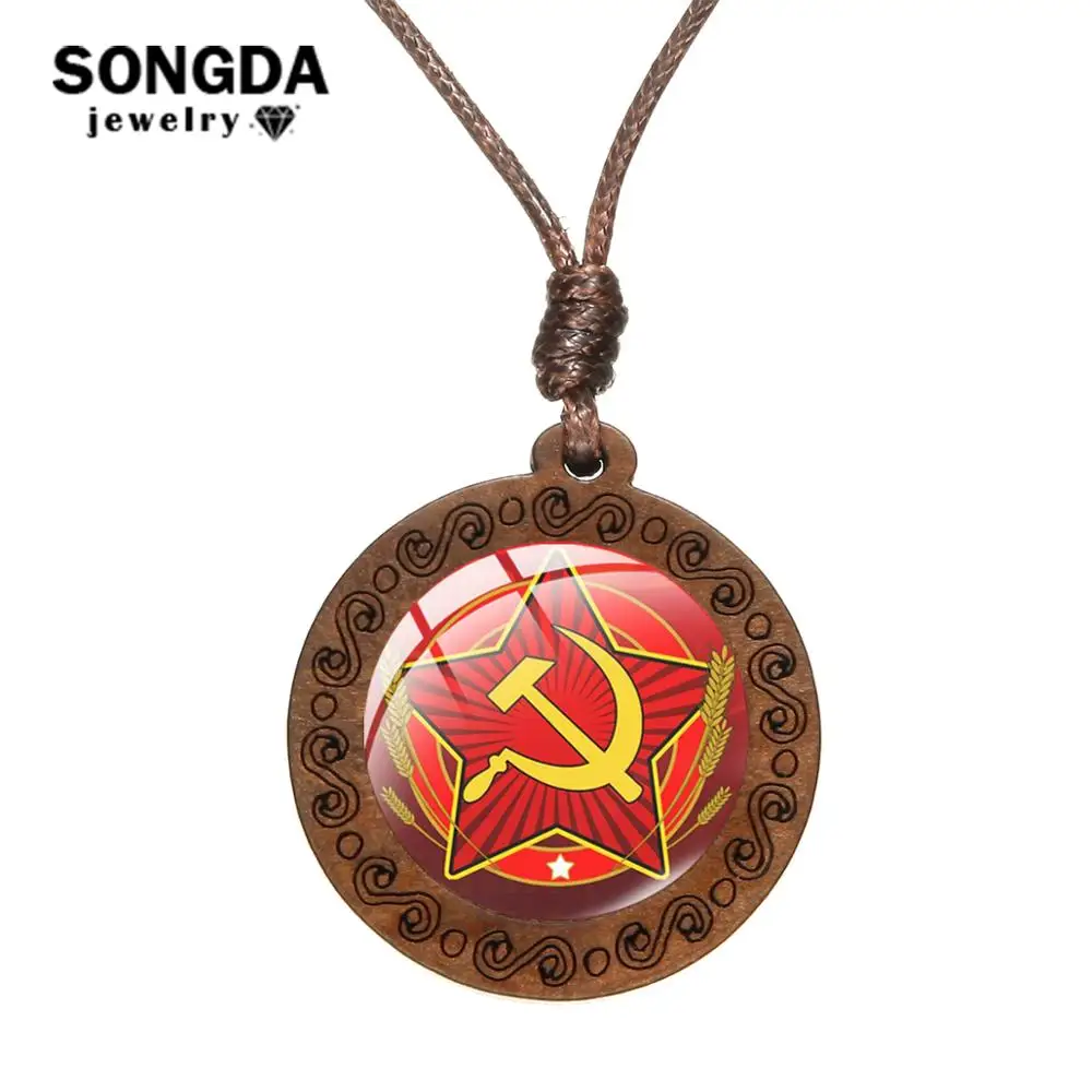 SONGDA Soviet CCCP Red Star Emblem Souvenir Necklace USSR Russian