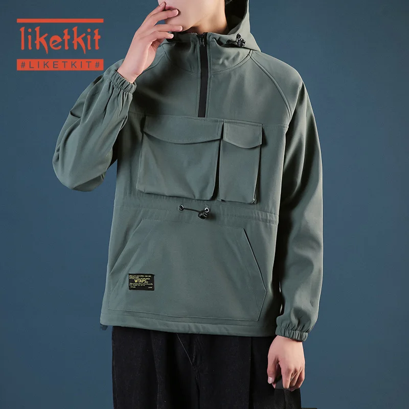 Liketkit Winter Hooded Jassen Mannen 2019 Solid Pockets Casual Fleece Jassen Japanse Vintage Streetwear Mannelijke Baseball Jassen 5XL